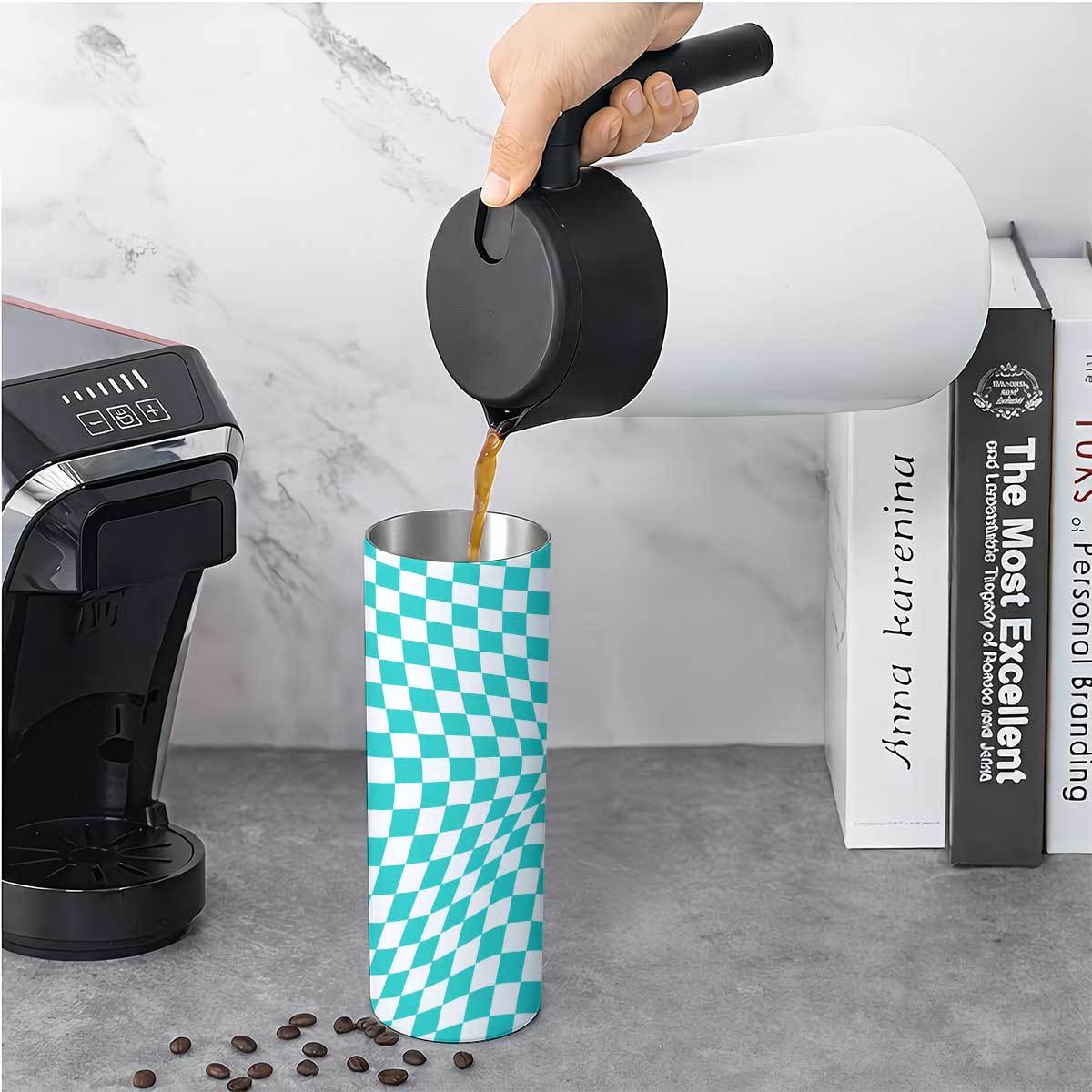 1pc 20oz Teal And White Checke - Tumbler 20Oz White review and price